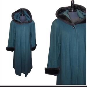 ECU Wool Coat Forest Green Black Faux Fur Trim LINED GIRLS 10 Braetan Long Coat